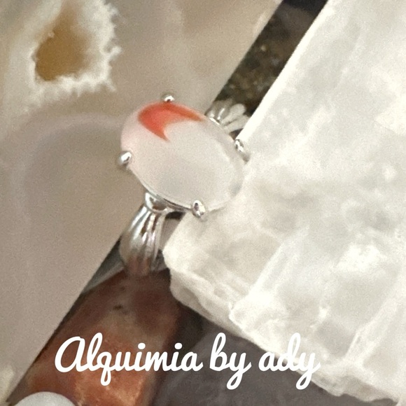Silver and red crazy lace agate gem ring - Picture 1 of 3